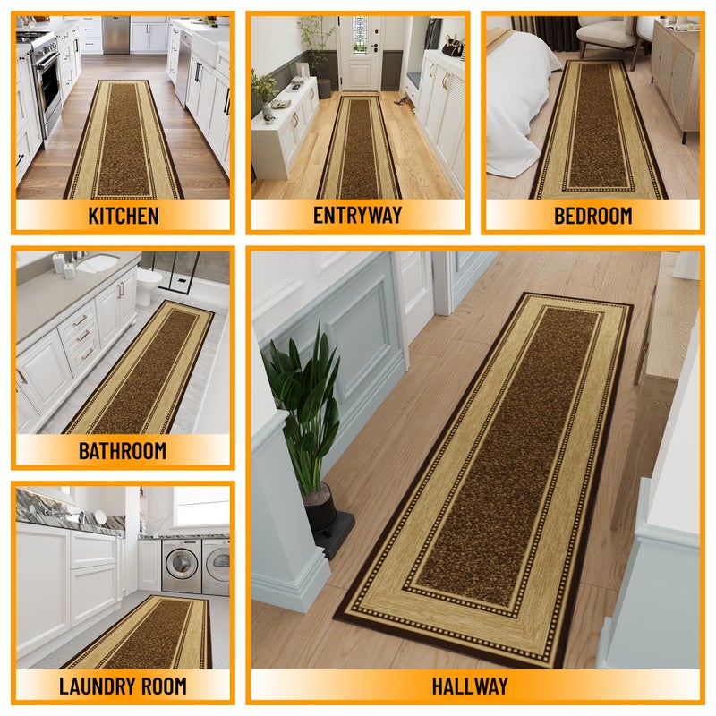Ottomanson Hallway Runner Rug 2'7" x 9'10" Non Slip Border Area Rugs Easy to Clean Laundry Rug Runner Durable & Pet Friendly Floor Carpet Runners for Hallways Entryway Living Room Kitchen, Brown - Image 3